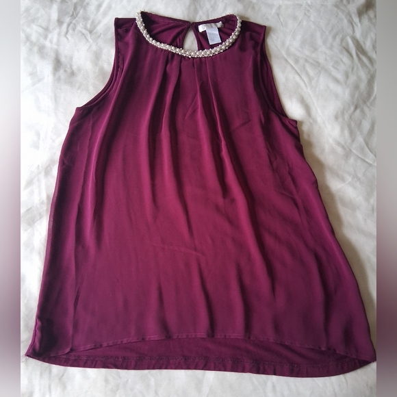 Design History Tops - Design History Jewel-Trim Sleeveless Top in Wine